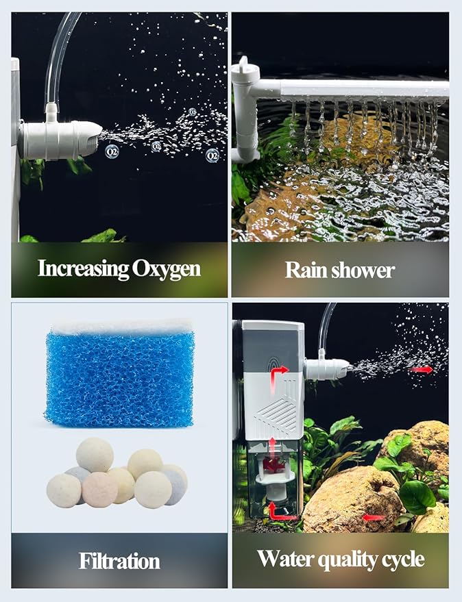 UPETTOOLS Aquarium Internal Filter, 4 in 1 Fish Tank Filters Pump Sponge Filter Ultra Silent Adjustable Submersible Power Filter for Fish Tanks 5-30 Gallon, 160 GPH, 10W
