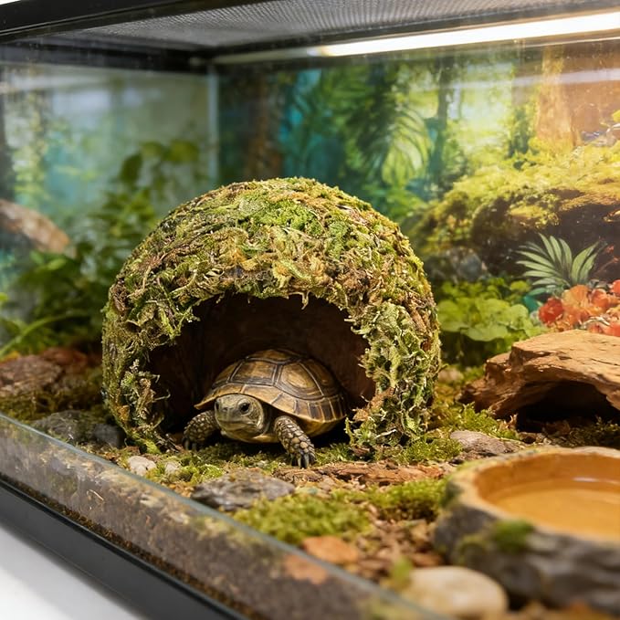 Snake Hide & Reptile Cave - Bearded Dragon Accessories & Leopard Gecko Tank Accessories - Coconut Moss Terrarium Decor & Reptile Supplies for Amphibian Habitats