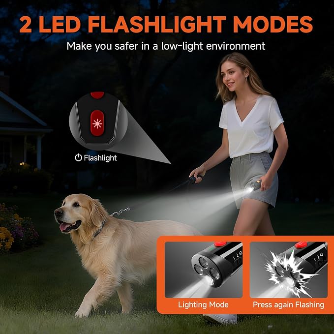 Dog Bark Deterrent Device, 3X Ultrasonic Anti Barking Device 6 Modes Dog Trainer Rechargeable & Portable Safe Bark Control Indoor Outdoor for All Dogs with LED Flashlight - Red Button