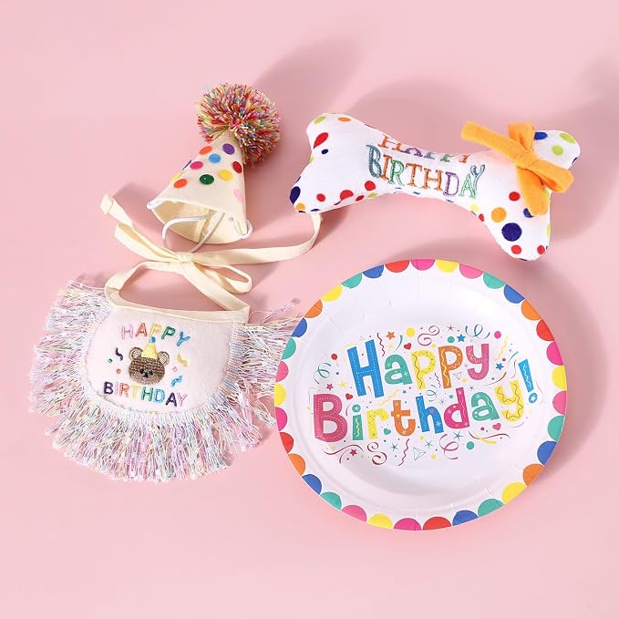 Cat Birthday Bandana Scarf and Party Hat Cute Tassels Bib Scarf and Birthday Hat Cat Birthday Party Decorations Set