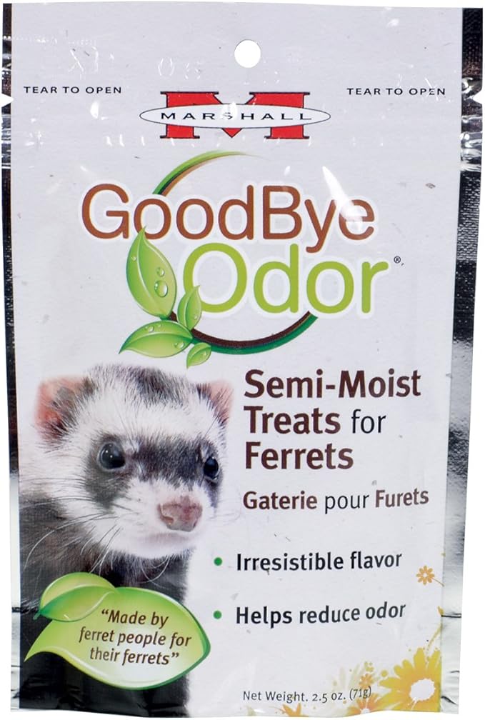 Marshall Goodbye Odor Natural Odor Reducing Semi-Moist Chew Treat Supplements for Ferrets – Chicken Flavor – 2.5 oz – Helps Support Digestive Health & Reduce Odor