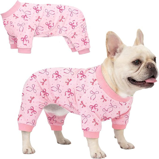 Dog Pajamas for Small Medium Dogs Recovery Suit Dog Pjs Dog Onesie Cute Soft Breathable Puppy Pajamas Pet Spring Summer Stretchy Pjs for Boy Girl - Pink Bows