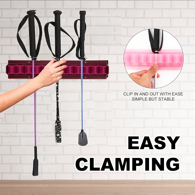 Horse Whip Crop Holder Rack Wall Mounted Bracket Hanger Horse Trailer Accessories for Tack Room (Pink)
