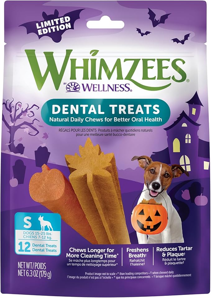 Wellness WHIMZEES Fall Natural Dog Dental Treat, Autumn Halloween Chews, Freshens Breath, Small Size, 6.3 oz Bag, 12 Count