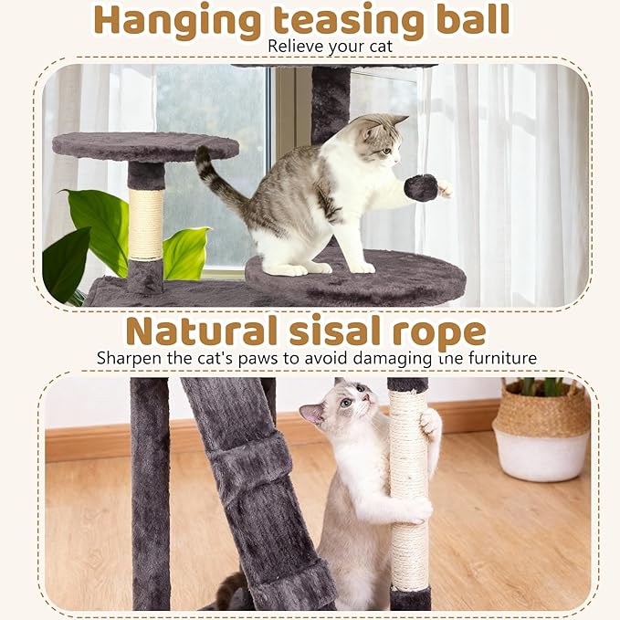 BestOffice 70 Inch Cat Tree, Multi-Level Cat Tower with Condo, Perches, Sisal Scratching Posts, Climbing Ladder,Indoor Activity Center Play House for Kittens & Adult Cats, Ashy