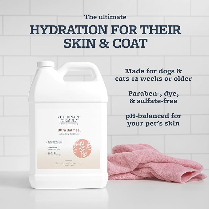 Veterinary Formula Smart Coat Complex Ultra Oatmeal Moisturizing Conditioner for Dogs, 128 Fl oz / 1 Gal – w/ Colloidal Oatmeal & Jojoba – Leaves Coat Soft, Shiny, Hydrated, Strong, Long-Lasting Scent