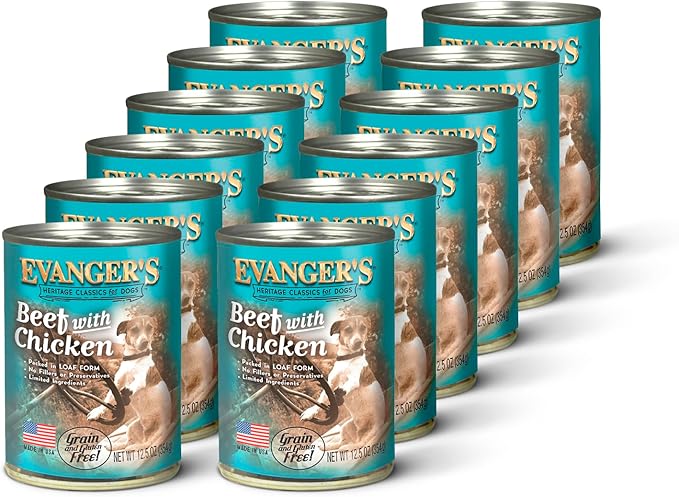 Evanger's Heritage Classic Beef with Chicken Dog Food – 12 Count, 12.5 oz Each – Loaf Style Recipe with Beef & Chicken – Wet Dog Food – Grain & Gluten Free