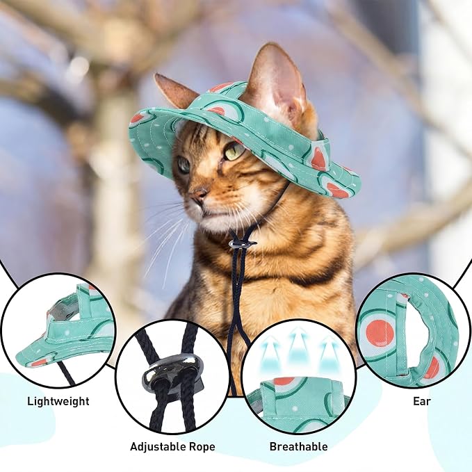 QBLEEV Cat Hats for Cats Only, Sphynx Hat with Ear Hole, Summer Cowboy Hats | Breathable kitten headwear mini sun sombrero caps, pet chihuahua sunscreen baseball outdoor climbing cap for birthday party
