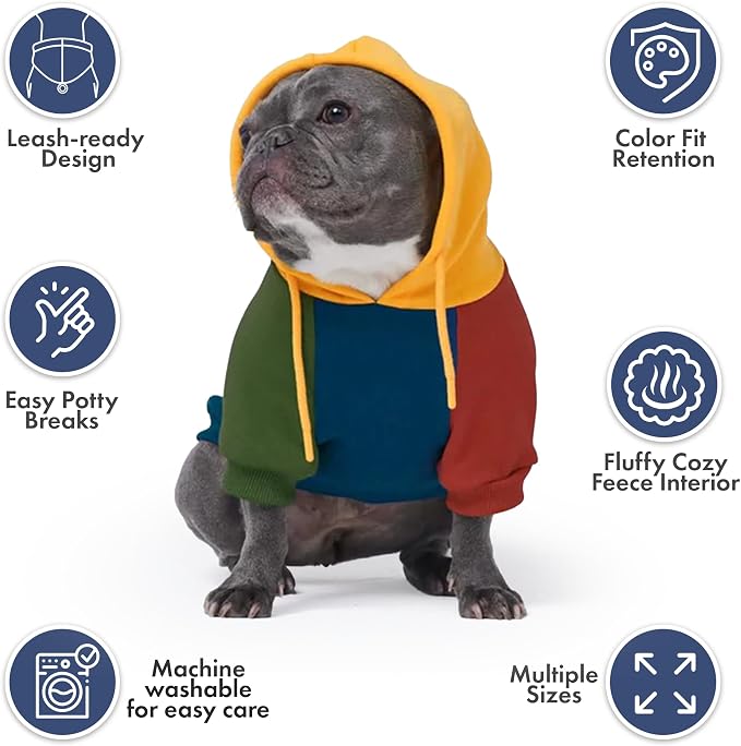 Spark Paws Dog Hoodie – Premium Dog Sweater for Small, Medium, and Large Dogs | Warm Outfits for French Bulldogs, Pitbull, Puppy, Winter Jacket Alternative - Primary Color Block - 4XL