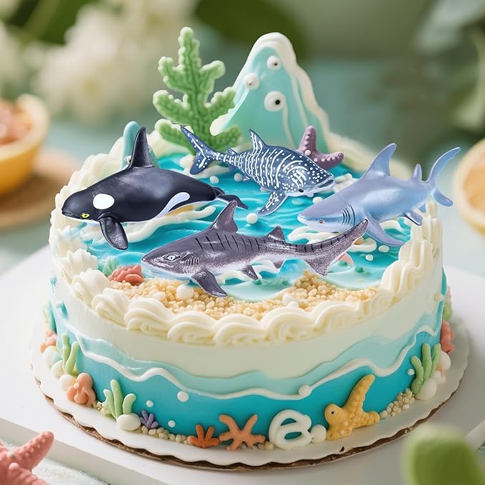 SIENON 11pcs Shark Figures with Booklet, Realistic Sea Creatures Bath Toys Whale Shark Ocean Animal Figurines for Kids Educational Birthday Party Favors Cake Toppers