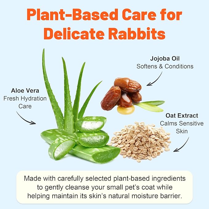 Waterless Rabbit Shampoo | Fragrance-Free & No Rinse Cleanser for Small Pets | Gentle for Sensitive Skin, Ideal for Ferrets, Guinea Pigs, Bunnies, Hamsters & Sugar Gliders, 3.38 fl oz (Fragrance Free)