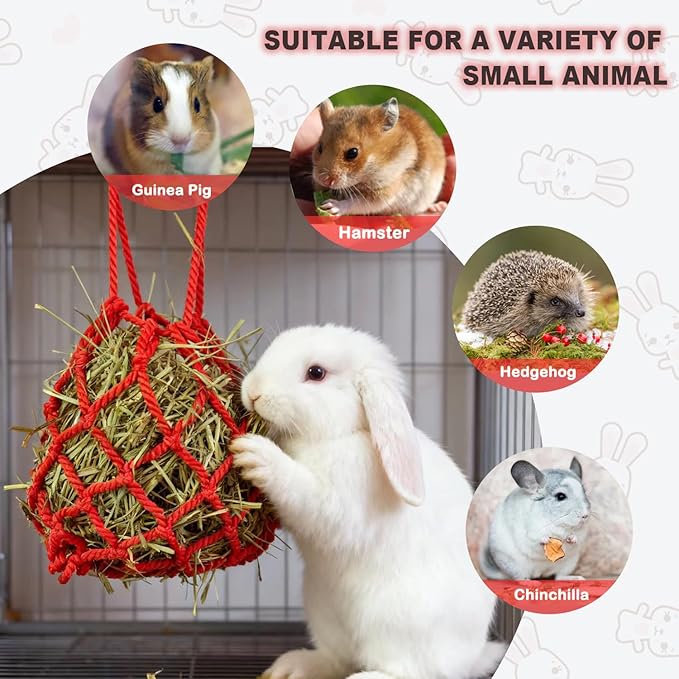 2Pcs Rabbit Hay Feeder Mesh Bags 13.5x11 Inch High-Capacity Hanging Bunny Hay Feeder for Guinea Pig Hamster Chinchilla Gerbils Small Pets and Animals Cage Accessories Supplies