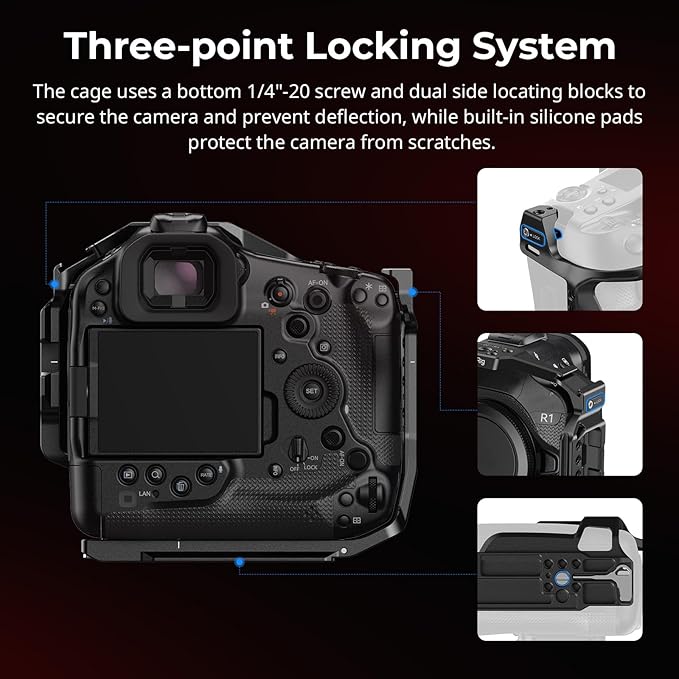 SmallRig Cage for Canon R1, Full-Cover R1 Cage with Detachable Cold Shoe Mount, Quick Release Plates for Arca, 1/4"-20 & 3/8"-16 for ARRI locating holes, Support Vertical and Horizontal Shooting- 5413