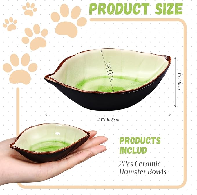 2 Pcs Hamster Food Bowl Ceramic Food Water Feeding Dish for Hamster Guinea Pig Hedgehog Gerbil Dwarf Rat Mice Chinchilla Sugar Glider(Leaf)