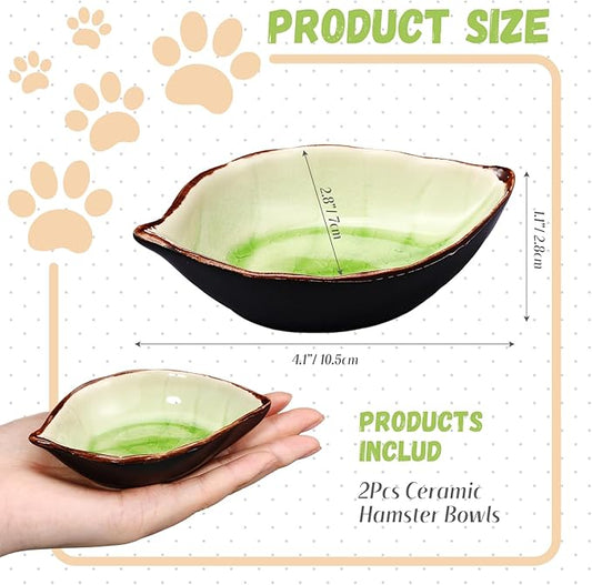 2 Pcs Hamster Food Bowl Ceramic Food Water Feeding Dish for Hamster Guinea Pig Hedgehog Gerbil Dwarf Rat Mice Chinchilla Sugar Glider(Leaf)