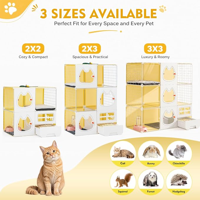 Cat Cage with Litter Box & Clear Door,Indoor Cat Cage Playpen,DIY Cat Enclosures Catio,Multi-Level Detachable Metal,Ferret Cage 42" x 18" x 28"