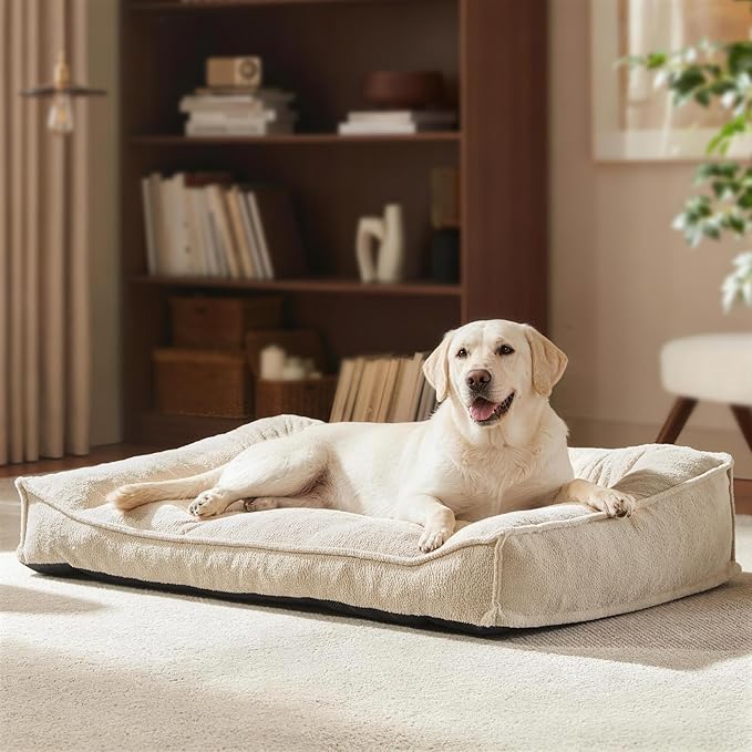 FURTIME Orthopedic Dog Beds Large Sized Dog, Extra Thick Supportive Comfort Pet Sofa, Ergonomic Slant Dog Couch Bed with Removable Washable Cover, Ultra Soft Surface & Non-Slip Bottom, Beige, 38"