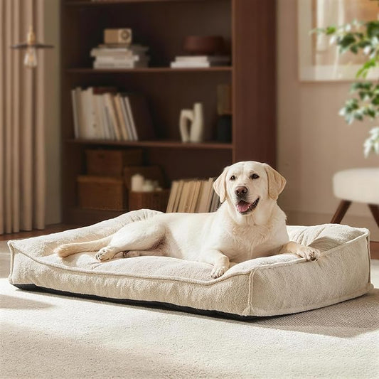 FURTIME Orthopedic Dog Beds Large Sized Dog, Extra Thick Supportive Comfort Pet Sofa, Ergonomic Slant Dog Couch Bed with Removable Washable Cover, Ultra Soft Surface & Non-Slip Bottom, Beige, 38"