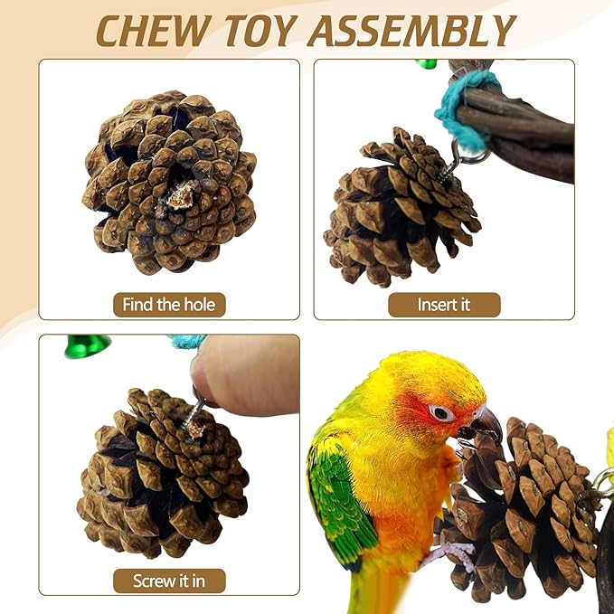 BNOSDM Bird Swing Rings Toy Natural Wood Parrot Climbing Ladder Parakeet Chewing Toys Hanging Budgie Cage Accessories for Green Cheek Conure Cockatiel Lovebird (Single Row 5 Rings)