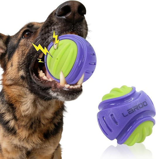 Dog Toy Ball, Indestructible Squeaky Ball for Aggressive Chewers, 3" TPR Rubber Clean Teeth, Relieve Anxiety & Boredom, Interactive Fetch Toy for Medium Large Dogs, Pools &Outdoor Play (Purple)