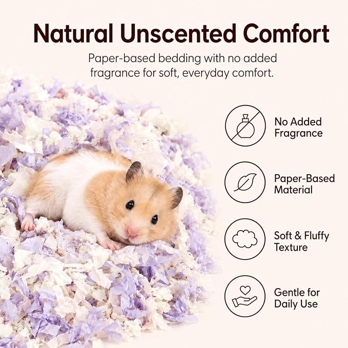 Hamster Bedding 50L, Dust-Free Paper Bedding, Odor Control, 5X Expansion, Natural Unscented for Small Animals, Guinea Pigs, Rabbits & Gerbils