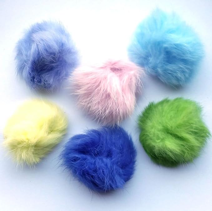 Kats'N Us 2 Inch Real Rabbit Fur Pom Pom Cat Toy Balls – 5 Pack Multicolored Soft Colorful Furry Balls, Natural Prey-Like Interactive Play, Hunting Instinct Exercise & Training Toys for Indoor Cats