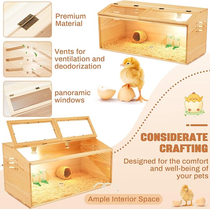 CroBlissful 32 x 16 x 16 in Brooder Box for Chicken Quails with Leg Stand Sliding Door, Bulb Set and Feeder, Indoor Chicks Coop Brooder Box Kit, for Ducks, Rabbit, Hamsters, Lizards, Mice, Rat