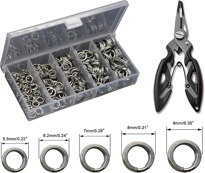 GREATFISHING 200PCS High Strength Heavy Stainless Steel Split Ring Lure Connector Swivels Snap with Fishing Pliers 30lb to 120lb Test