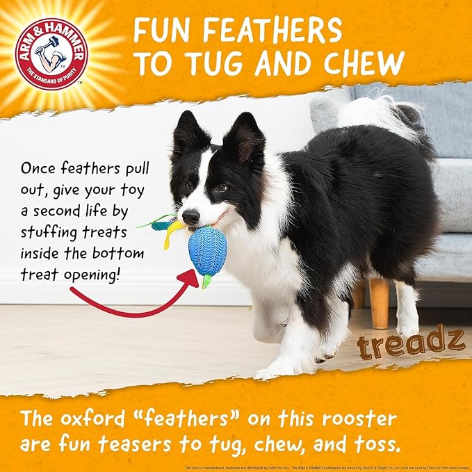 Arm and Hammer for Pets Super Treadz Large Rooster Dental Chew Toy for Dogs - Reduces Plaque and Tartar Without Brushing, Baking Soda Infused, Dishwasher Safe, Dogs Up to 35 Lbs - 2 Pack