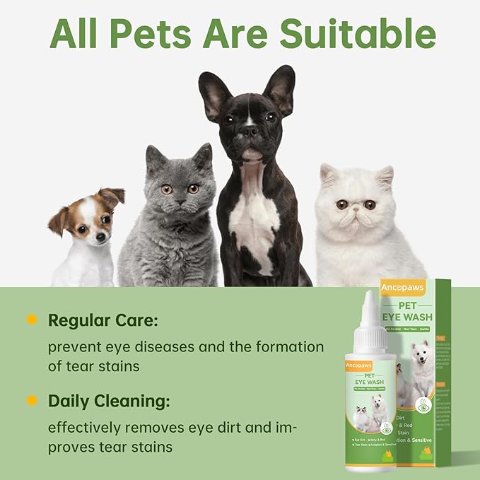 Eye Drops for Dogs & Cats: Pet Eye Wash to Soothe Allergy & Irritation - Dog Eye Drops to Relieve Dry Eyes Pink Eyes - Pet Tear Stain Cleaner - Suitable for All Animals