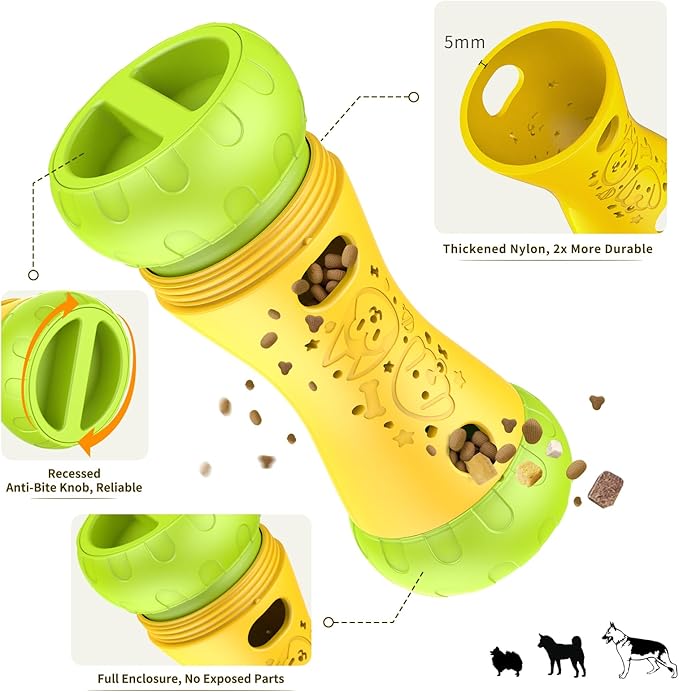 Treat Dispensing Dog Toy, Dog Puzzle Toys for Small Medium Large Dogs, Mental Stimulating Stepless Adjustable Slow Feeder, Boredom Relief Interactive Puppy Enrichment to Keep Them Busy Yellow Gift