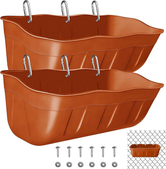 Hanging Goat Feeders,Chicken Feeder Waterer,Large Feed Trough 7.5 Quart 2 Pack,Hanging Fence Feed Trough for Poultry Livestock,Terracotta