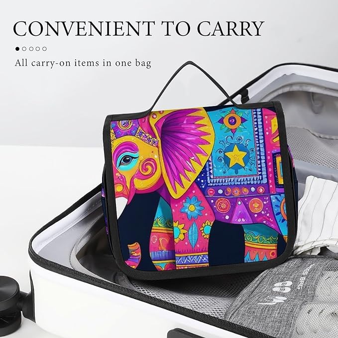 Hanging Travel Toiletry Bag Foldable Cosmetic Bag with Multiple Compartments for Toiletries, Accessories (Elephant Butterfly)