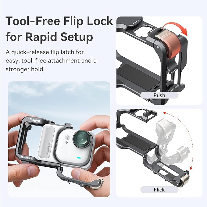 Aluminum Cage for Insta360 Go Ultra, Multifunction Protective Frame Housing Case for Insta360 Go Ultra Accessories, with Quick-Release Mount Adapter and 1/4 Cold Shoe for Light Microphone