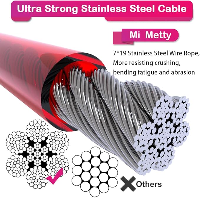 Tie Out Cable for Dogs,10/20/30/50/100FT Dog Leads for Yard Chew Proof,Heavy Duty Tie Out Cable for Large Dogs Up to 125lbs,Dog Runner Tether (Red, 125Ibs 20ft)
