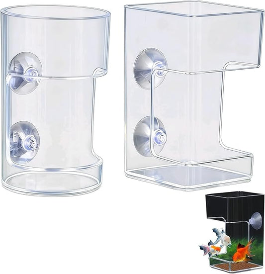 2pcs Fish Feeder for Aquarium Suction Cup, Plastic Transparent Round & Square Suction-Cup Feeding Tubes,Tank Divider Supplies Aquarium Accessories