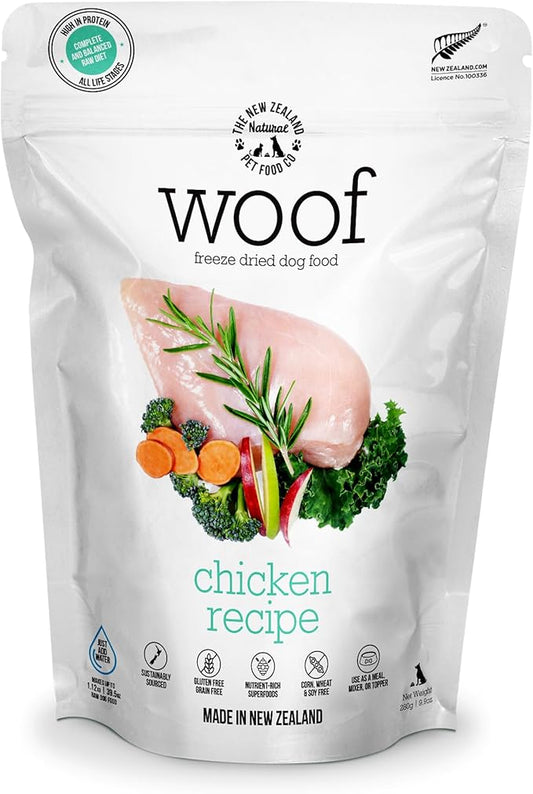 The New Zealand Natural Pet Food Co. WOOF Freeze Dried Dog Food - Chicken Recipe, High Protein Dog Treats & Snacks, Dog Food Toppers & Meals, 9.9 oz