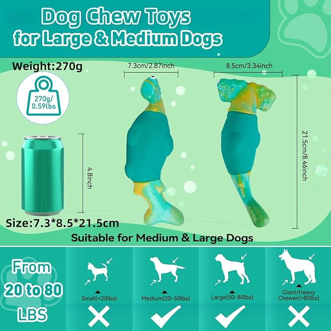 BIKIISEN Dog Toys for Aggressive Chewers, Interactive Dog Chew Toys for Large Dogs, Squeaky Chew Toys to Keep Them Busy, Tough Toys for Medium/Large Breed (Green)
