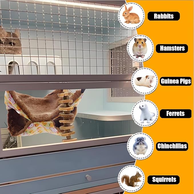 Ferret Rat Hammock Hamster for Cage - Large Soft Guinea Pig Hideout Bed, Chinchilla Hammock, for Small Animals,GuineaPig,Ferret,Kitten,Squirrel,Chinchilla,Rat,Parrot (Hammock-Yellow)