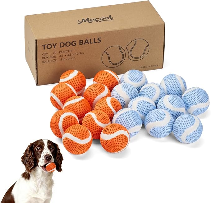 MECOOL Tennis Balls for Dogs 2.0in 20PCS Fetch Interactive Dog Balls Durable Toys for Cleaning Teeth Indoor/Outdoor Playing for Small and Middle Dogs(Blue and Orange)