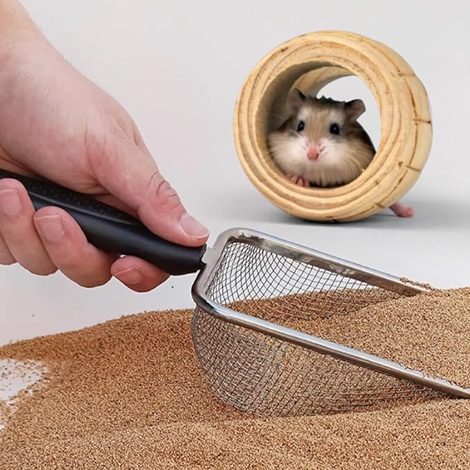 Hamster Metal Litter Scoop for Sandbath Box 3PCS Litter Box Mesh Scooper Accessories for Guinea Pig, Gerbil, Rebbits, Small Animals