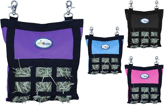 Rabbit & Guinea Pig Hay Bag Feeder with Super Tough Bottom® Design | Small 10" x 11" x 3" Hanging Hay Feeder | Organized Feeding | Made in USA Design (Dark Purple, Small 10" x 11" x 3")