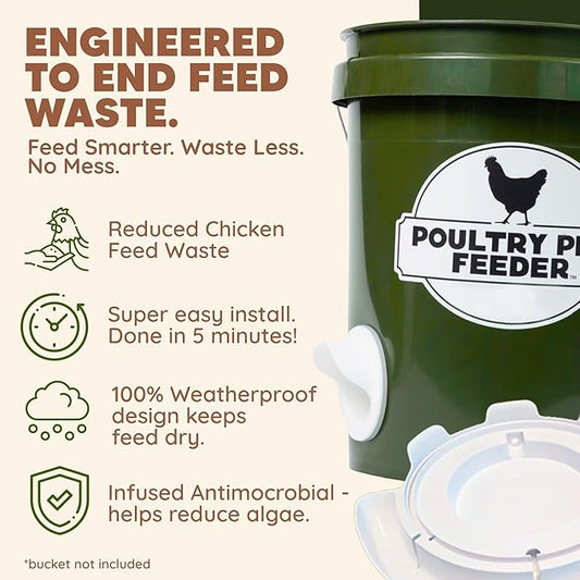 DIY Port PVC Gravity Fed Chicken Feeder 3 Ports and Hole Saw | Use for Buckets, Barrels, Bins, Troughs | Rain Proof, Weather Resistant, No Waste (Feeder and Waterer Bundle)