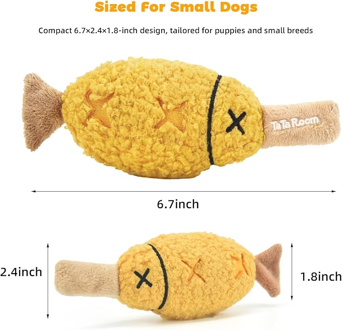 Grilled Fish Skewer Hide & Seek Plush Toy for Small Dogs & Puppies: Treat Dispensing Pocket, Squeaker and Crinkle Sounds, Tear-Resistant Chew for Aggressive Chewers