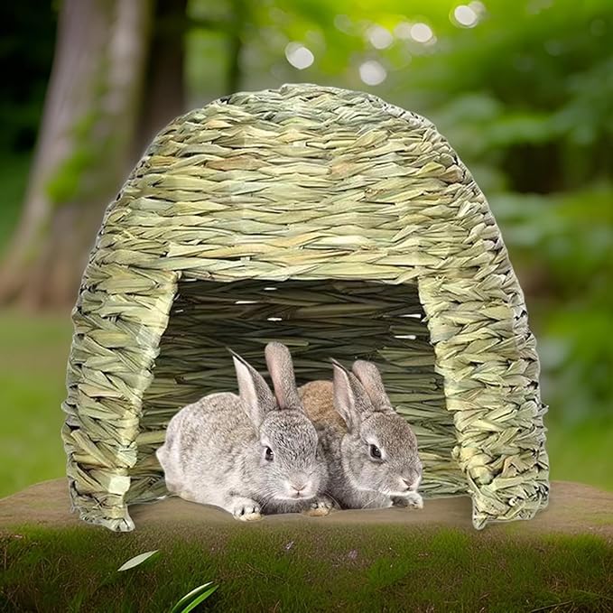 Pet Straw House, Straw Bunnys Bed Straws for Ferals Cats House Hamster Hideouts Natural Grass Houses for Small Pet Sleeping Bed Resting Cave Cage Accessories Shelter for Small Animal