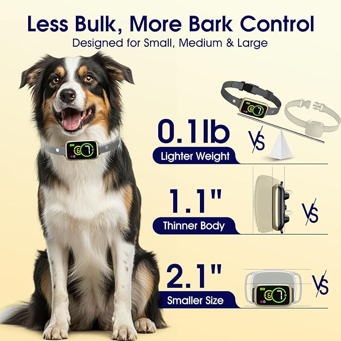 1S Stop Barking Smart Dog Bark Collar, Humane Anti Barking Device with Beep & Vibration, 7 Adjustable Sensitivity, Ultra-Light Bark Collar for Small Medium Large Dogs (Gold, 1 Pack)