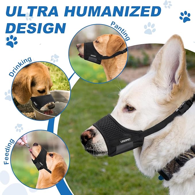 Dog Muzzle, Soft Nylon Muzzles for Small Medium Large Sized Dogs to Anti & Prevent Biting Barking Chewing, Pet Mouth Guard for German Shepherd with Adjustable Strap, Allows Panting Drinking (Black,L)