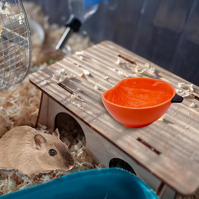 Small Guinea Pig Food Bowl Pumpkin-Shaped Cute Ceramic Hamster Water Bowl Ferret Rat Chinchilla Rabbit Feeding Dish Young Animal Feeder(Brown)