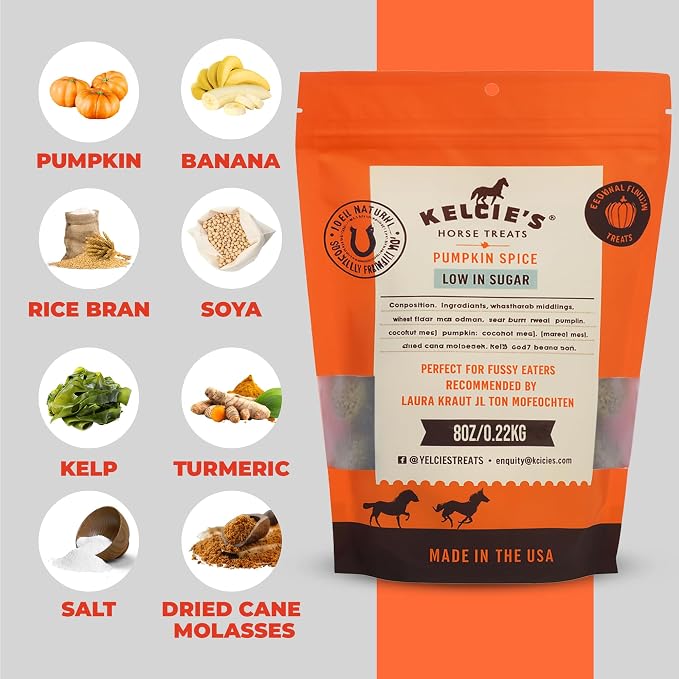 Kelcies Pumpkin Spice Horses Treats - Low Sugar, Starch, and Carbohydrates | Healthy Treats for Horse Supports Superior Digestion 8 Ounce (1 Pack)