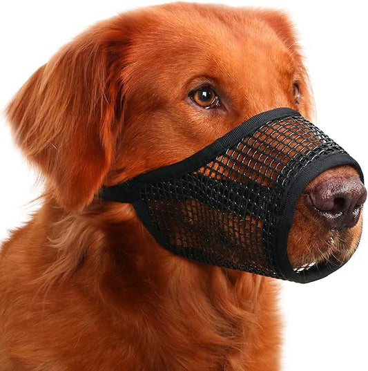 Mayerzon Dog Muzzle, Soft Mesh Muzzles for Small Medium Large Dogs Chihuahua Poodle Husky Labrador Retriever, Breathable Dog Mouth Guard for Biting Chewing Grooming, Allow Panting Drinking (L, Black)